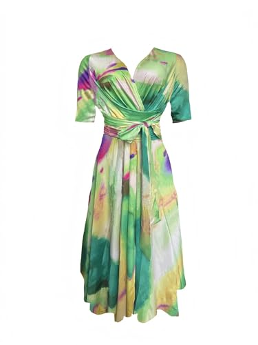 Image of Comfortable Dresses for Women Stretchy Flattering Fit Wrap Dress V Neck Short Sleeve Tie Waist Daily Wear Work Vacation