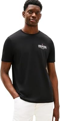 Tommy Hilfiger Camiseta de Manga Corta Hombre Stack tee Regular Fit  Negro  Black   XL