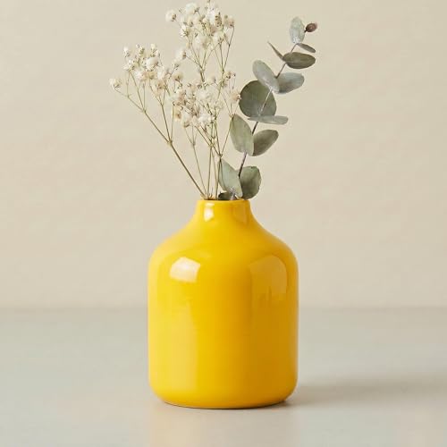 Sunddo Small Yellow Ceramic Bud Vase 4 Inch
