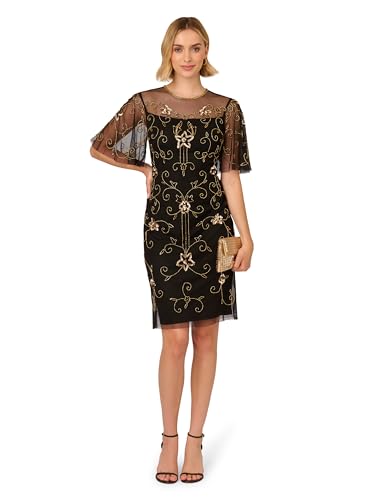 Adrianna Papell Women's Beaded Illusion Neck Dress4