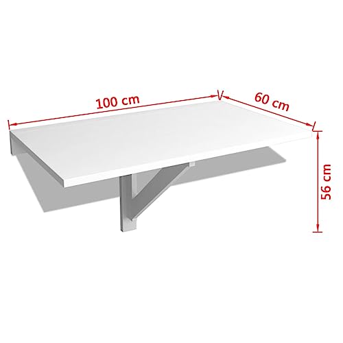 vidaXL Mesa de Pared abatible, Color Blanco, Mesa de Cocina para Ordenador aglomerado - imagen 3