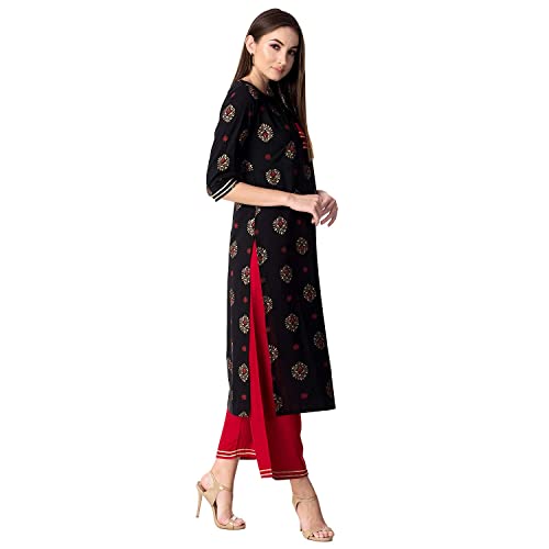 Image of Women's Rayon Straight Kurta Pant with Dupatta Set (Black)