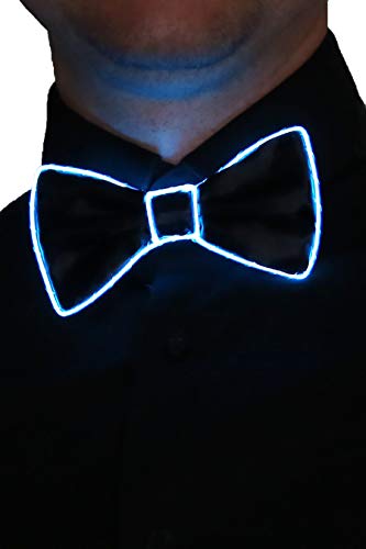 Electric Styles Light Up Bow Ties for Men, Neon Party Accessories - Black Bow with Blue LED