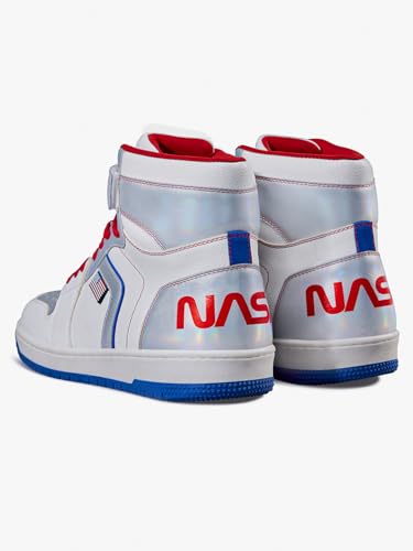 Image of Bewakoof Official NASA Merchandise Men's White & Silver Color Block High-top Sneakers