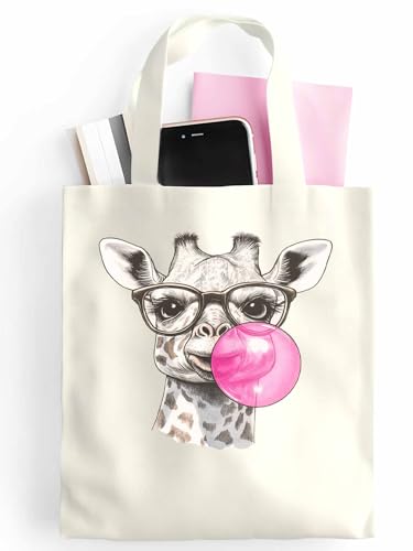 Canvas Tote Bag Giraffe Blow Bubbles Reusable Grocery Shopping Bag,Shoulder Tote Bags for Women Vacation Travel Work Gym2