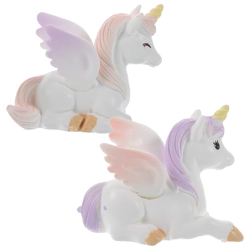 ELAYARD Figuras de Resina para Tartas Unicornio, 2 Piezas Grandes en Rosa y Morado, Decoraciones para Pasteles Infantiles, Adornos Miniatura Creativos para Hogar y Jardín, Decoración