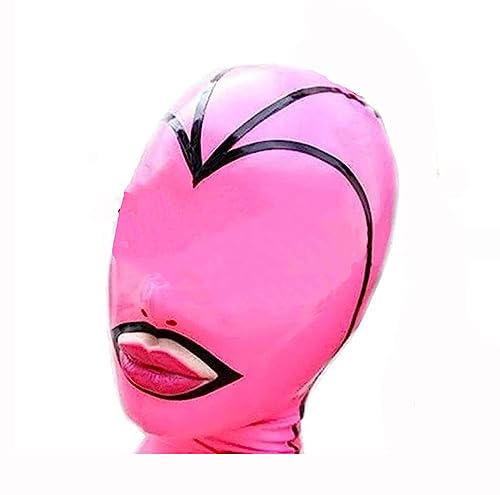 RVLAUGOAA Pink Latex Hood Rubber HeadMask,Latex Head Cover,Back Zipper,Natural Latex Handmade for Unisex Cosplay Club Wear (XL)