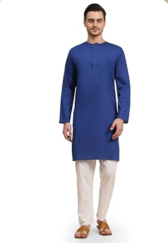 Image of SKAVIJ Men's Pure Cotton Solid Kurta Pajama Set Round Neck Casual Yoga Dress