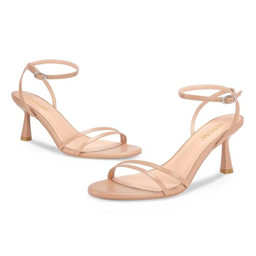Image of ISNOM Womens Sandals with Round Toe Ankle Strap | Strappy Heels, Low Heels, Daily, Commute, Comfortable, Spring & Summer, Party, Womens Shoes, Arch Support