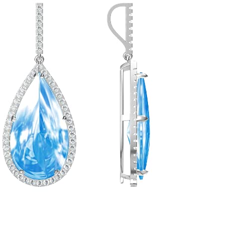 Large Pear Aquamarine & Diamond Pendant With 18" Chain In 14K White Gold Over