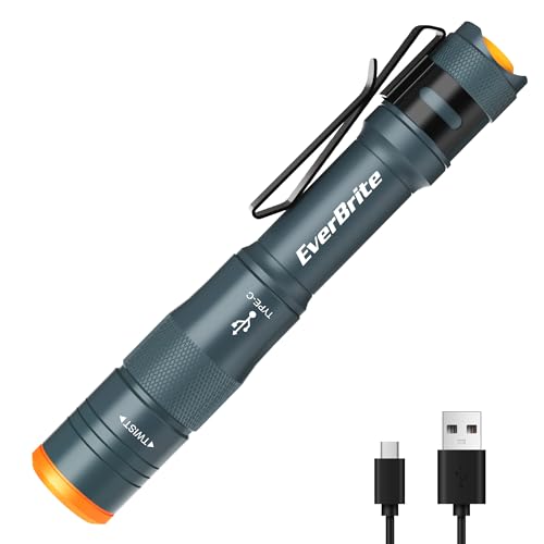 EverBrite Mini Pen Light, Rechargeable Pocket Pen Flashlight with USB C Cable, 4 Light Modes, 300 Lumens Small Flashlight with Clip for Inspection, Repair, Outdoors, Emergency, Deep Blue Dee