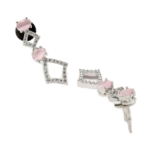 Rhodium-Plated Rectangle Shape AD Necklace Earring Set