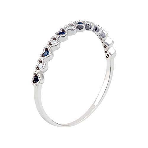 10k White Gold Genuine Sapphire and Diamond Petite Heart Stackable Band2
