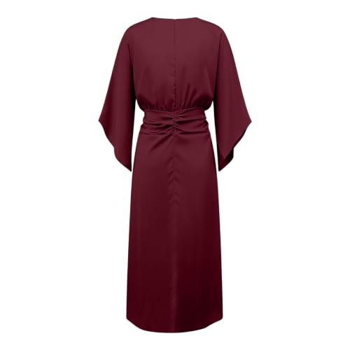 Women's Batwing Sleeve Maxi Dress Soft High Waist Evening Gown 2026 Red - image 5