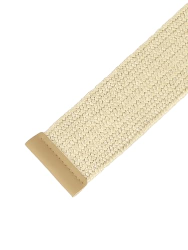 Ladies Woven Wide Stretch Belts, Straw Rattan Square Wooden Buckle Elastic Waist Belt Waistband for Dress3