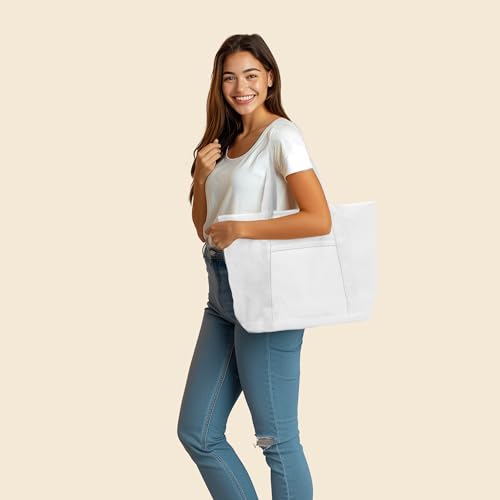 Image of DALIX 23 inch Premium 24 oz. Cotton Canvas Shopping Tote Bag