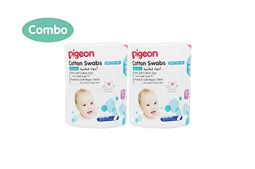 Image of Pigeon Thin Stem Cotton Swabs (200 Tips, Pack of 2)