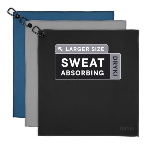 Image of DRYKI Sweat Absorbing Handkerchiefs - The Original Pocket-Sized Sweat Towels - Quick-Dry Microfiber Sweat Rags for Face, Hands, & Body - Men & Women - Gym and Work (Greyscale: Large Size, 3 Pack)