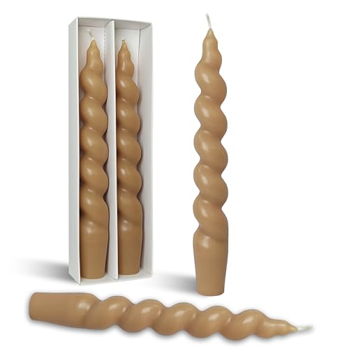 Image of 7.5 Inch Handmade Spiral Candles Brown Smokeless Candlestick Unscented Decorative Twisted Taper Candle for Seasons Holiday Gifts 2 Pcs