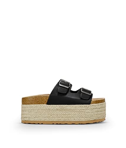 BOSANOVA Sandalias Bio Estilo Pala con Plataforma de Esparto XXL, Dos Tiras Frontales y Detalle de Hebillas Ajustables. Sin Cierre. Calzado para Mujer Negro 39