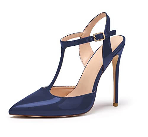 SAMMITOP Women's Pointed Toe Ankle Strap Pumps Stiletto Heels2