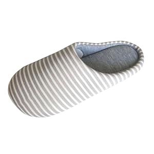 Womens Cotton Slippers Memory Foam Soft Warm Slipper Striped Non-Slip Slip On Indoor Outdoor House Shoes