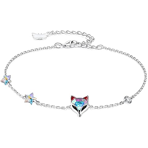 PLATO H Fox Bracelet Thin Fine Chain for Women Girls Blue Crystal Animal Jewelry with Gift Box, 7 Inch, Metal, Cubic Zirconia Cover