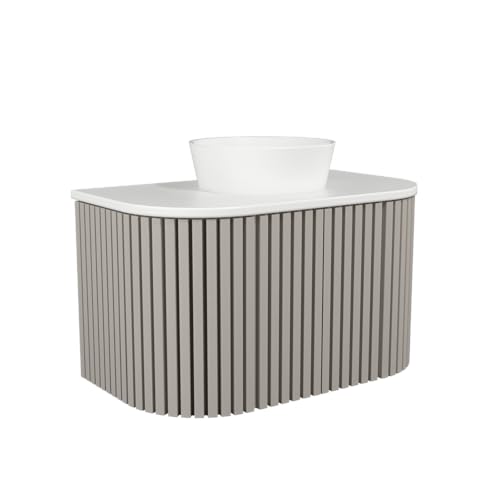 Gabinete para Banheiro Suspenso Manchester 80cm Venturi Santiago com Cuba de Apoio e Tampo em Pedra Ardósia Gold – Design Ripado Contemporâneo, Móvel MDF Premium