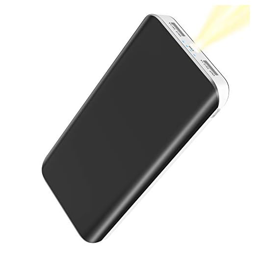 FKANT Batterie Externe 25000mAh Power Bank Portable avec Dual Port USB et 4 Mode LED Flashlight Chargeur de Secours pour Smartphone Samung Galaxy Huawei Tablette PSP D'Autre USB Via Device (Blanc)