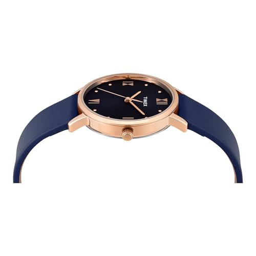 Image of TIMEX Analog Watch for Women with Blue Round Dial & Blue Leather Strap Band Water Resistant Women's Wrist Watches - TWEL15622