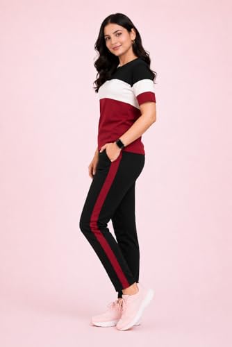 Image of Women's Co-Ord Set | Half Sleeve Round Neck T-Shirt with Matching Track Pants | Stylish Casual Lounge Wear, Travel Wear, Gym Wear & Daily Wear Outfit for Women