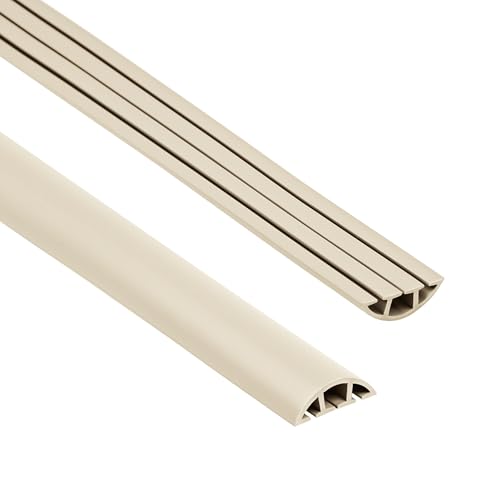 Quest goulotte de câble, Passe-câbles de Sol en PVC - Largeur 40 mm - Longueur 200 cm - Conduit de câbles pour Sol, Protection antichute, Protection des câbles - 3 canaux, Beige