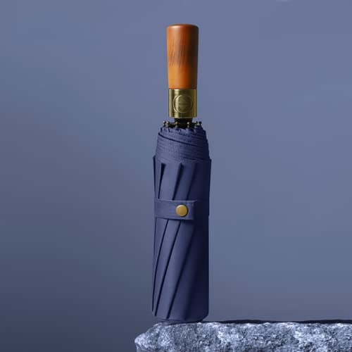 NW 1776 Guarda-chuva dobrável grande com cabo de madeira para sol e chuva, design simples monocromát