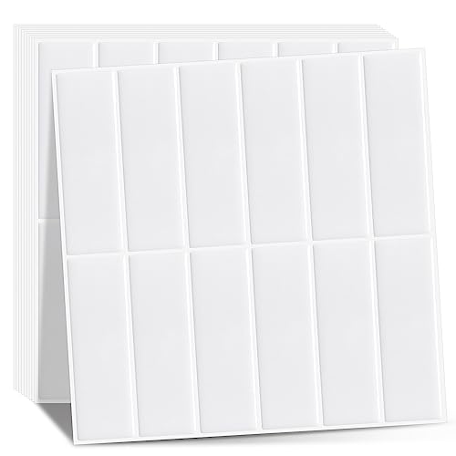 AdoDecor Peel and Stick Tiles for Kitchen,New Upgrade 12" x 12" Large Premium Wall Backsplash,Rectangle Subway Self Adhesive Wall Tiles for Kitchen,White 10-Sheet.