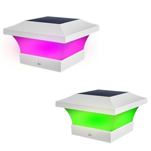 T-SUN 4X4 Post Solar Lights, Outdoor Waterproof RGB Color Changing Light for 4X4 5X5 6X6 Wood/Vinyl/Fence Posts, Deck, Solar Post Lights for Patio Garden Decor or Fence(White Shape-2 Pack)