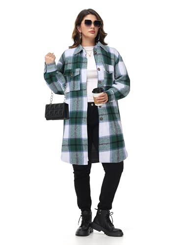 NIeyook Womens Plus Size Shacket Jacket 2024 Fall Plaid Flannel Button Down Shirts Long Sleeve Tartan Jackets Coats2
