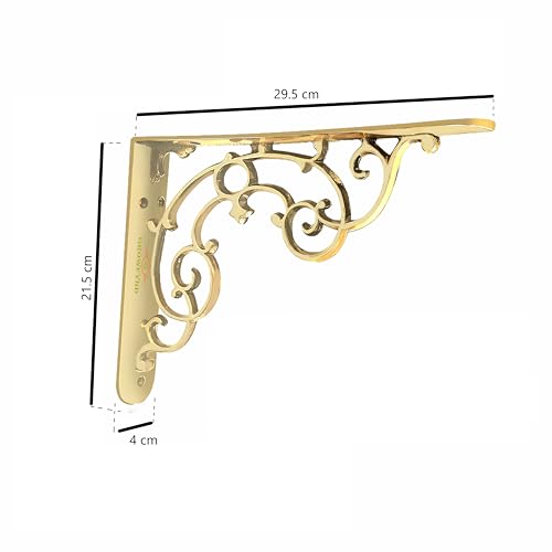 Image of Metal Handcrafted Shelf Bracket for Floating Shelves, L Angle Decorative L Shaped Corner Brace Joint Heavy Duty Wall Mounted Shelf Supporter, Corner Brace Holder | (Pack of 2 Pair, Gold)