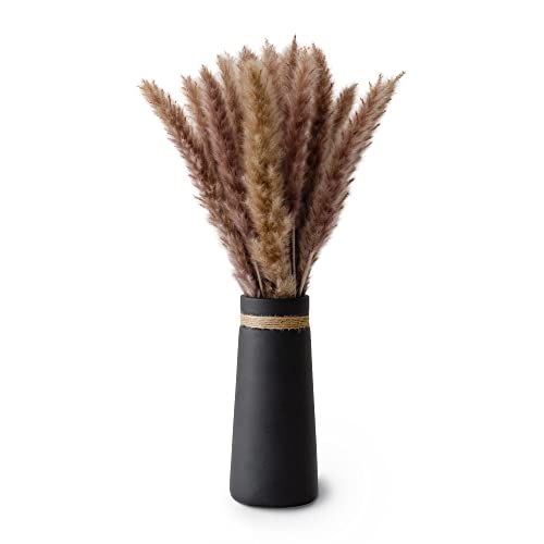 flature Pampas hierba natural con jarrón - 30 tallos de flores secas con jarrón de cerámica negro mate como decoración de primavera, flores secas para salón, boda, arreglo, corona, decoración de mesa Cover