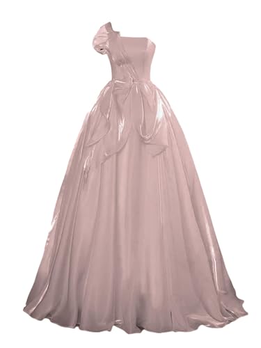 Vestido de noche con un hombro descubierto, detalle de lazo, silueta de princesa y vestido de fiesta formal, Rosa Polvoriento, 40