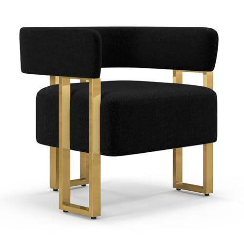 AODAILIHB Mid Century Sherpa Boucle Accent Chair Modern Upholstered Armchair Black Bucket Chair Comfy Side Chair Round Barrel Arm Chairs for Small Spaces, Living Room, Office, Club(1, Black)