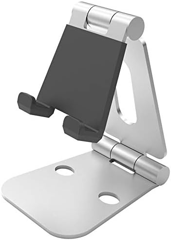 TechzereLZ355 Anodized Aluminium Adjustable Foldable Stand for All Smartphones, Tablets, Kindle, iPad. (Silver)