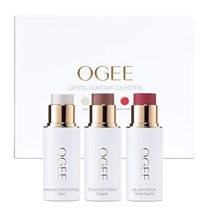 Ogee Face Stick Crystal Collection Trio – Contour Stick Makeup Collection – Certified Organic Contour Palette – Includes Bronzer Stick, Blush Stick & Highlighter Stick