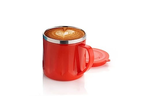 Image of Traveling Mug Coffee Mug - Stainless Steel Double Walled Insulated Coffee Mug with Lid, Plastic Covered Tea Mug to Carry Hot & Cold Beverages for Kids, Girls, Boys, Students, Travel