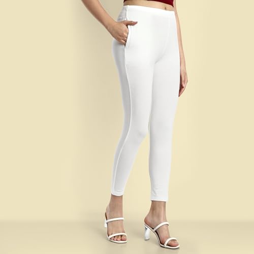 Image of ONE SKY Women Ankle Length Leggings | Premium Cotton Modal Spandex Blend | High Waist Stretchable & Bio-Washed Fabric | Colour-Lock | Ethnic Leggings for Women