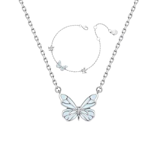 QKCQQTS Colar com pingente de borboleta luminosa azul, colar de fada de borboleta brilhante para mulher, conjunto de jóias, presentes, Metal, Sem Pedra Preciosa