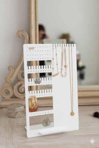 Image of Ashani Creation White Acrylic Jewelry Organizer Stand Earring, Necklace & Bracelet Holder Display Rack for Women Modern Acrylic Jewelry Storage Stand with Hooks & Slots (White JW Organizer Pack Of 1)