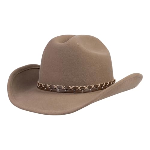 MIX BROWN Cowboy Hat 100% Wool Water-Resistant Cowgirl Hat Western Hats for Women Men Felt Outback Panama Rancher Hat