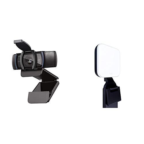 Logitech C920e HD 1080p Mic-Enabled Webcam, Certified for Zoom, Microsoft Teams Compatible, TAA Compliant & Litra Glow Premium LED Streaming Light with TrueSoft, Adjustable Monitor Mount