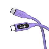 CIO 柔らかいシリコンケーブル 液晶ディスプレイ搭載 USB type-C 充電ケーブル 100W対応 iphone15 / 16 タイプC usb type c to c ケーブル 【液晶部に保護フィルム有】（2ｍ、ストレート、パープル）