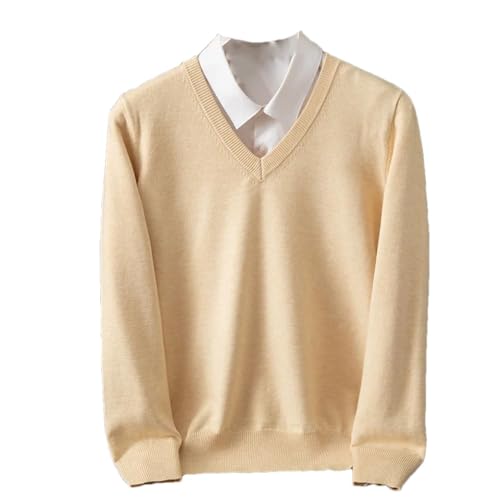 Men's Merino Wool V-Neck Casual Simple Knit Sweater Men Solid Colors Long Sleeves Top - Main Image